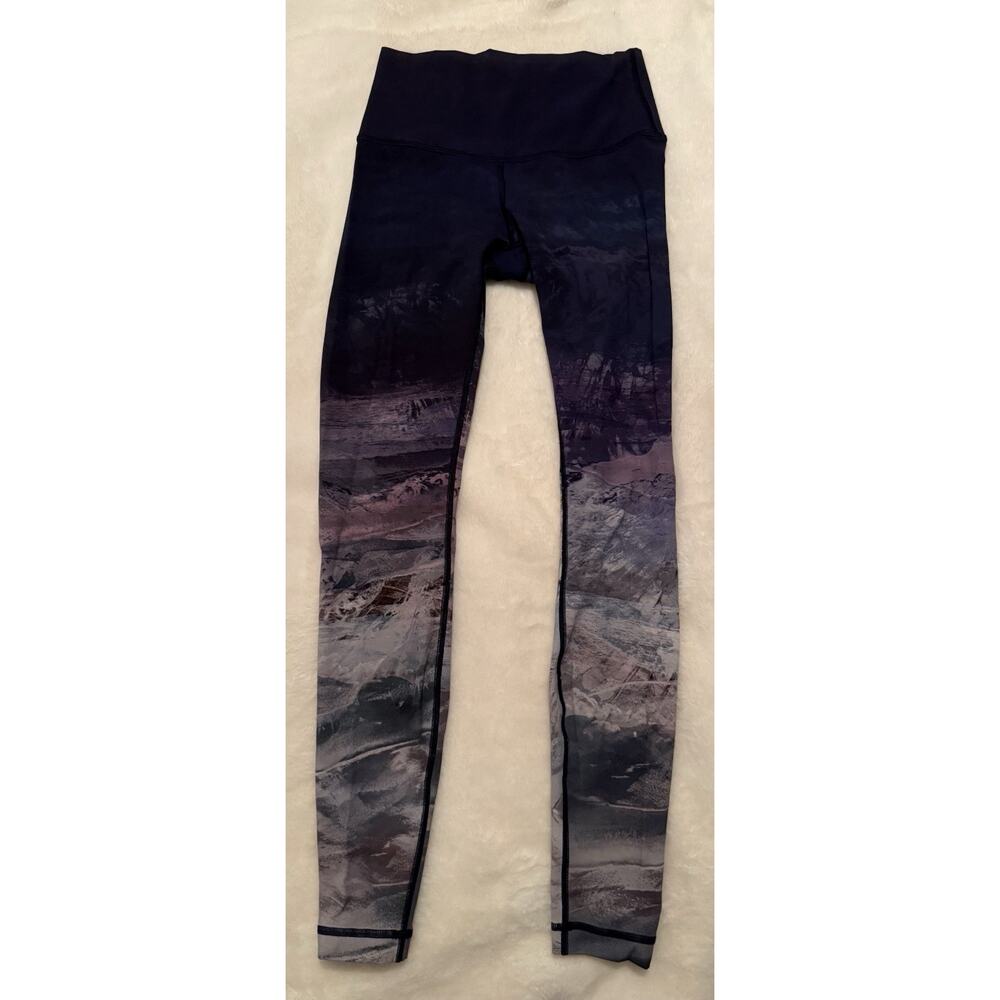 Lululemon Leggings Womens 4 Black Purple Print High Rise Yoga